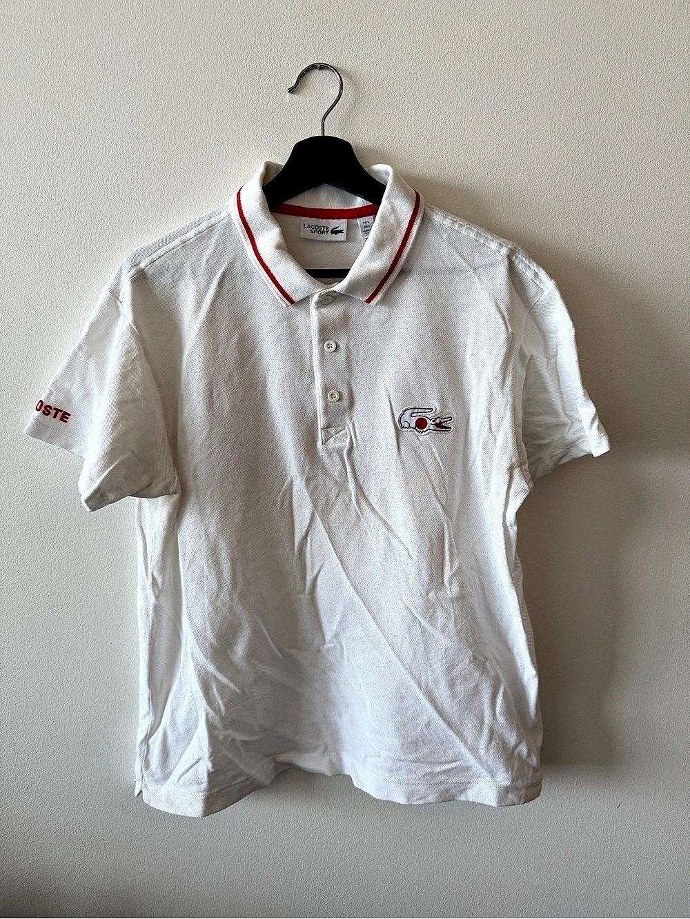 Lacoste Japan Edition L.12.12 Original Polo Shirt – White & Red – FR 5 / Large